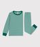 Pyjama enfant en tubique &agrave; rayures vert/beige