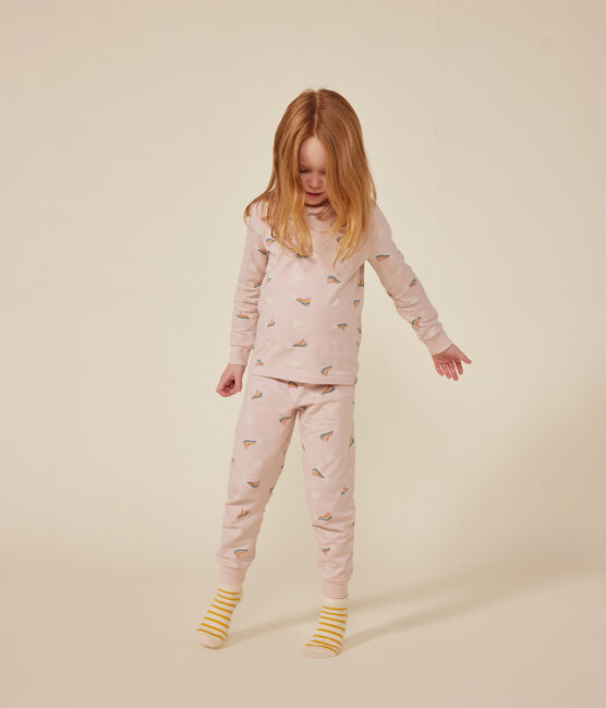 Pyjama en molleton gratté imprimé étoiles et cœurs enfant rose SALINE/blanc MULTICO