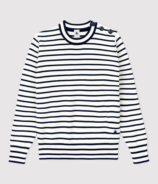 Pull marin en coton Femme blanc MARSHMALLOW/bleu SMOKING