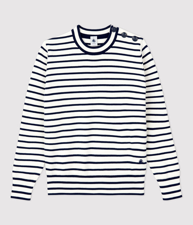 Pull marin en coton Femme blanc/bleu