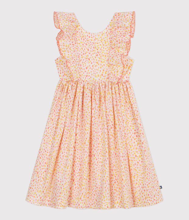 Robe sans manches dos nu enfant en coton imprim&eacute;e blanc/multicouleur