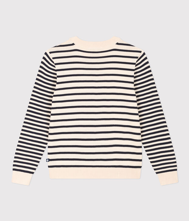 Pull en coton marini&egrave;re Femme &eacute;cru/bleu