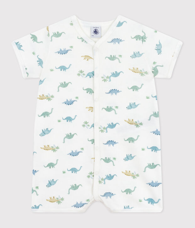 Combinaison courte b&eacute;b&eacute; en coton dinosaures blanc/multicouleur