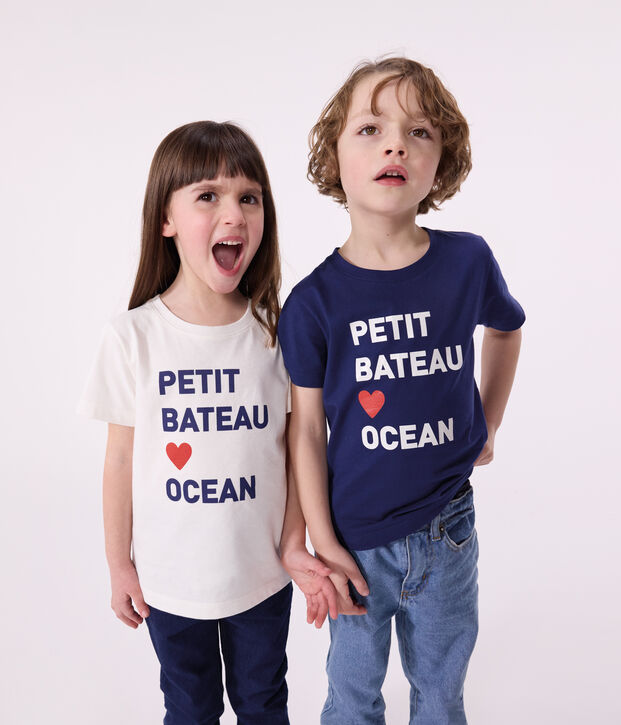 Teeshirt enfant mixte en coton manches courtes imprim&eacute; blanc