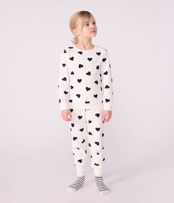 Pyjama enfant en coton éponge imprimé cœurs bleu MILK/ SOIR