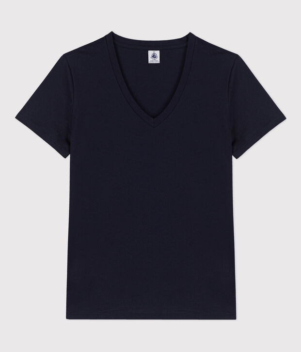 Tee-shirt LE DROIT col V en coton Femme bleu marine