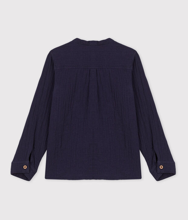 Chemise en gaze de coton enfant gar&ccedil;on bleu marine
