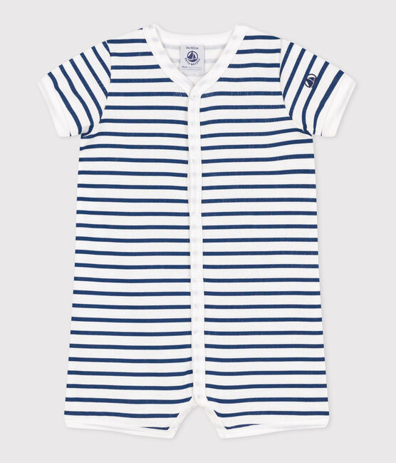 Combicourte bébé en coton rayée blanc ECUME/ INCOGNITO