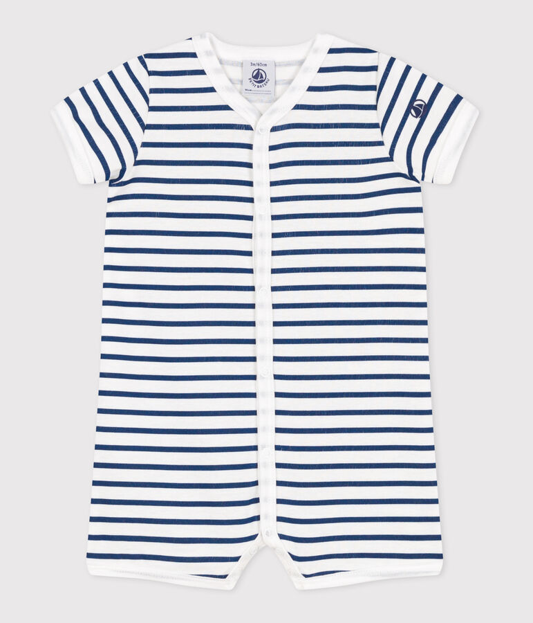 Combicourte b&eacute;b&eacute; en coton ray&eacute;e blanc ECUME/ INCOGNITO