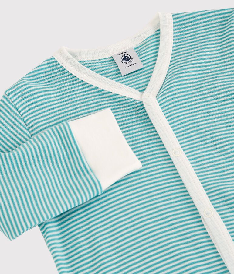 Dors-bien &agrave; rayures en coton et Lyocell bleu MIROIR/blanc MARSHMALLOW