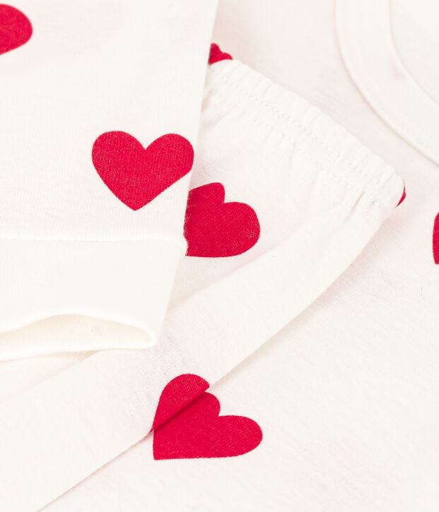 Pyjama ajust&eacute; coeurs en coton petite fille blanc/rouge
