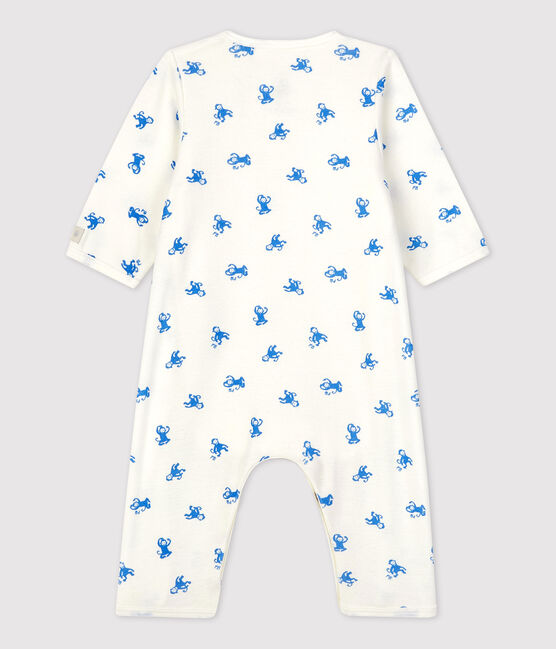 Bodyjama sans pieds  bébé en coton biologique blanc MARSHMALLOW/bleu BRASIER