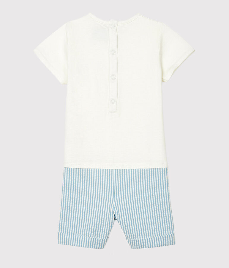 Combicourt b&eacute;b&eacute; gar&ccedil;on faux deux-pi&egrave;ces blanc MARSHMALLOW/bleu ACIER