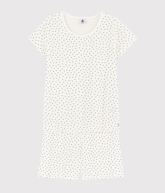 Pyjacourt cœurs bleus fille - femme en coton blanc MARSHMALLOW/bleu MEDIEVAL