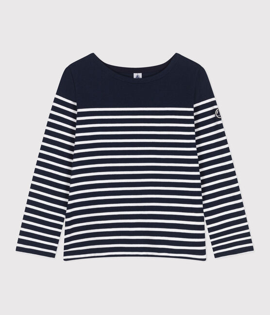 Marinière femme en coton manches longues bleu SMOKING/blanc MARSHMALLOW