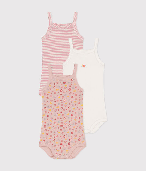 Lot de 3 bodies bretelles fleurs en coton b&eacute;b&eacute; multicouleur