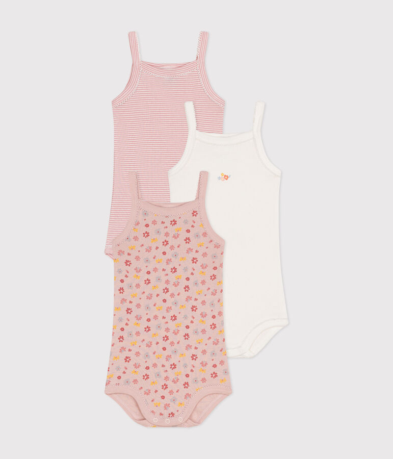 Lot de 3 bodies bretelles fleurs en coton b&eacute;b&eacute; variante 1