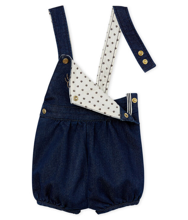 Salopette courte en maille b&eacute;b&eacute; fille bleu/beige