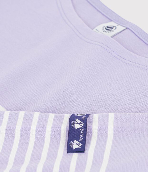 Tee-shirt marini&egrave;re femme en coton violet/&eacute;cru