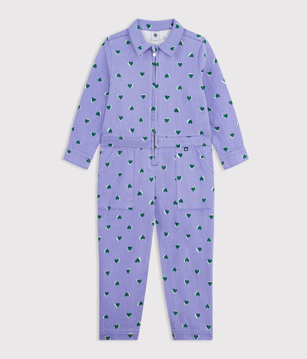 Combinaison enfant en coton imprim&eacute;e &agrave; c&oelig;urs violet/multicouleur