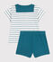 Ensemble bébé deux pièces en coton, t-shirt rayé, et short uni vert MARSHMALLOW/ DRAGONFLY