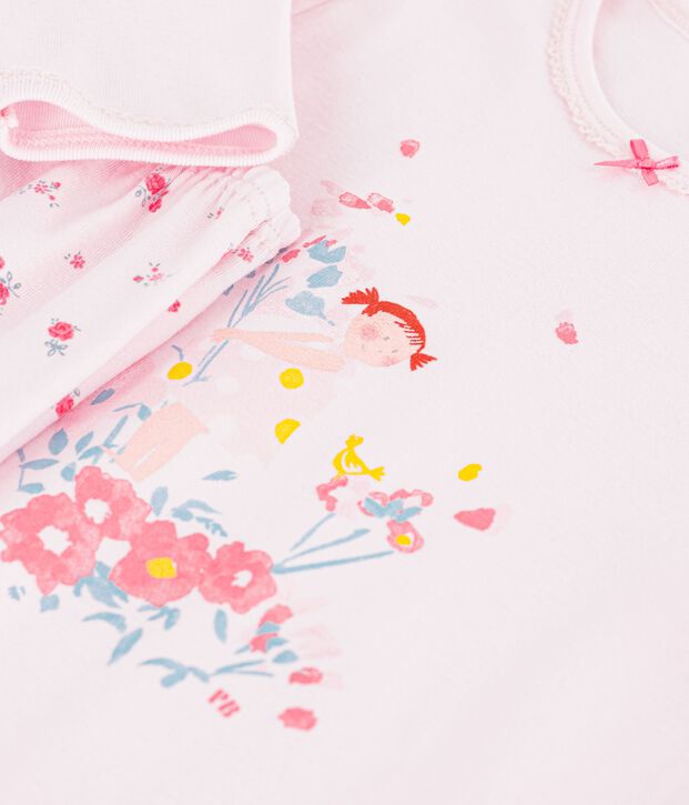 Pyjama enfant en coton &agrave; motif fleuri rose/multicouleur
