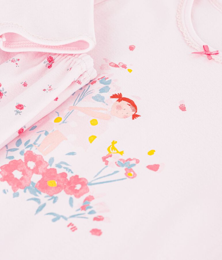 Pyjama enfant en coton &agrave; motif fleuri rose BARELY/ MULTICO