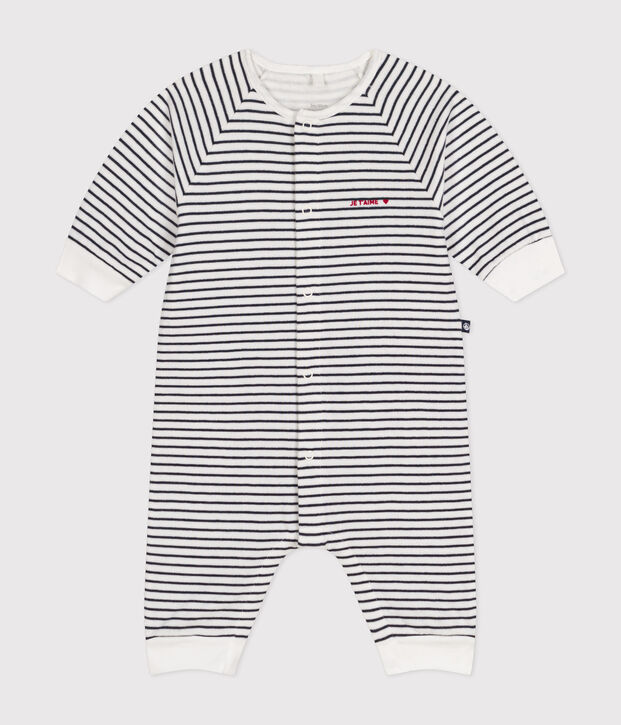Combinaison ray&eacute;e en tubique b&eacute;b&eacute; blanc/bleu