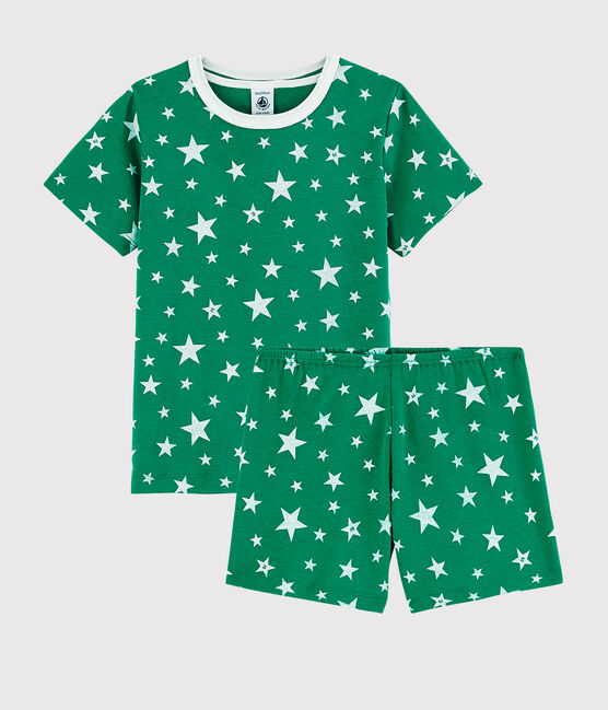 Pyjacourt vert à étoiles petit garçon en coton vert GAZON/blanc ECUME