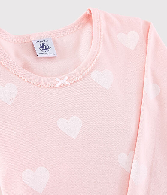 Pyjama snugfit cœur rose petite fille en coton biologique rose MINOIS/blanc MARSHMALLOW