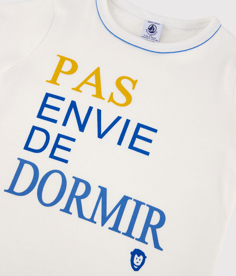 Pyjacourt petit gar&ccedil;on en coton blanc/bleu