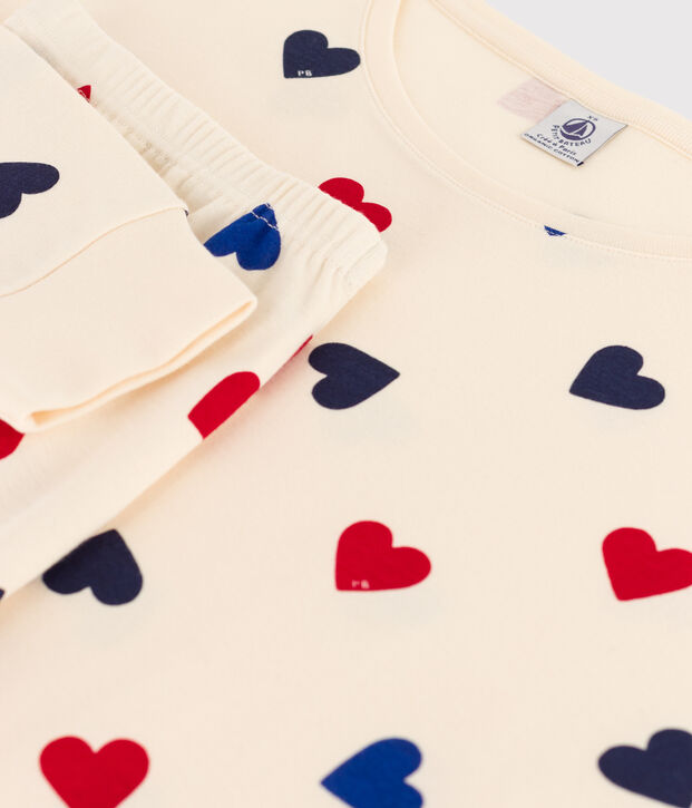 Pyjama c&oelig;ur en coton femme &eacute;cru/multicouleur