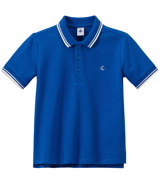 Polo garçon en jersey piqué bleu PERSE