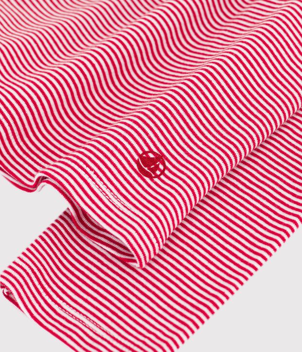 Tee-shirt femme en coton manches longues &agrave; rayures rouge/blanc