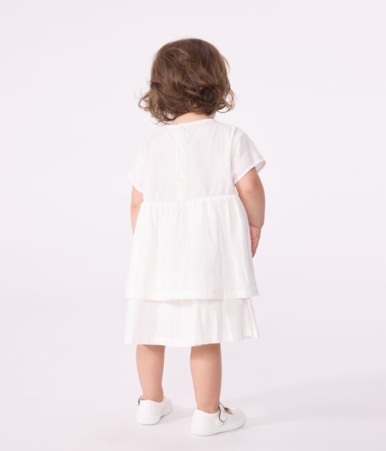 Robe cérémonie bébé en coton léger, manches courtes blanc ECUME/ ARGENT