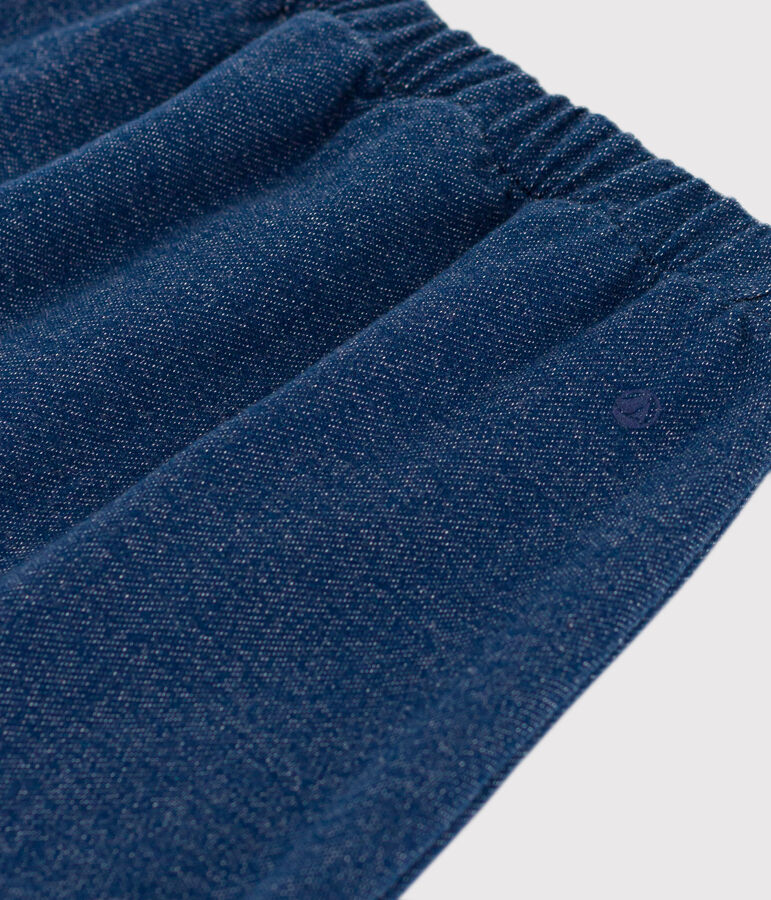 Pantalon sarouel b&eacute;b&eacute; en molleton effet denim bleu/beige