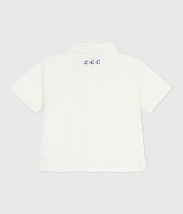 Chemise b&eacute;b&eacute; en coton &agrave; manches courtes, unie blanc