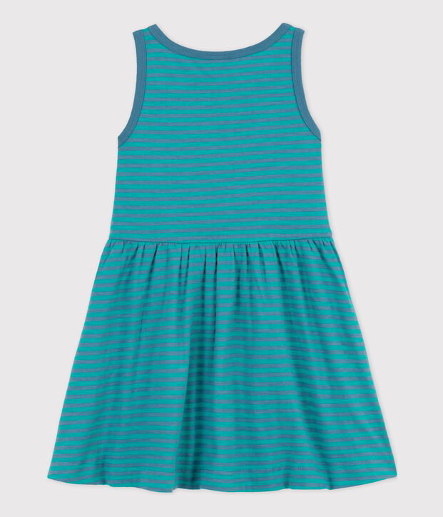 Robe ray&eacute;e sans manches en coton enfant fille bleu/vert