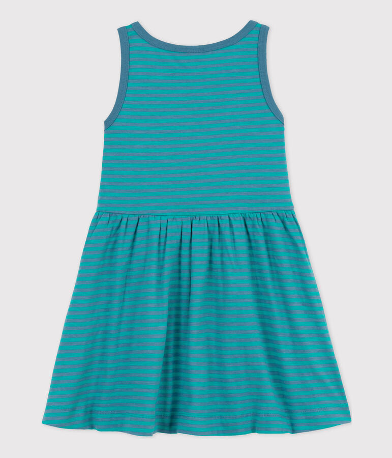 Robe ray&eacute;e sans manches en coton enfant fille vert LAVIS/bleu VERDE