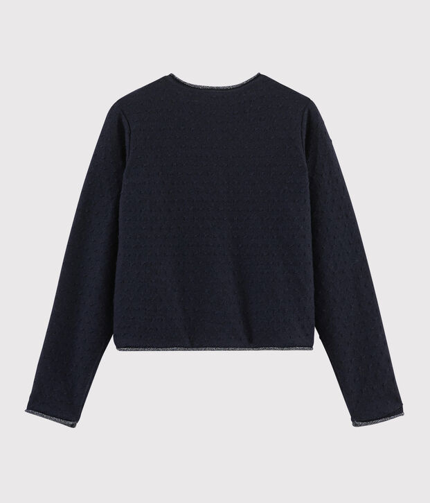 Cardigan en laine et coton enfant fille bleu marine