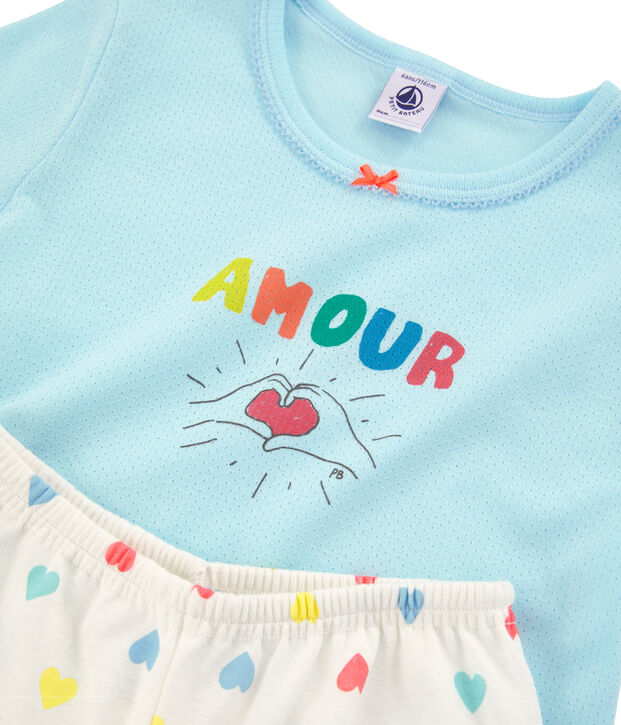 Pyjacourt petite fille en c&ocirc;te bleu/multicouleur