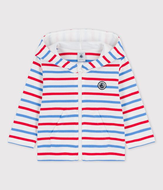 Sweatshirt à capuche rayé en jersey épais bébé blanc MARSHMALLOW/blanc MULTICO