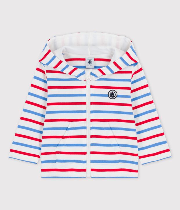 Sweatshirt &agrave; capuche ray&eacute; en jersey &eacute;pais b&eacute;b&eacute; blanc/multicouleur