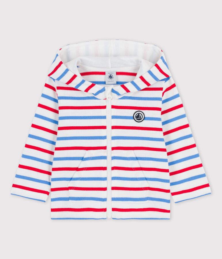 Sweatshirt &agrave; capuche ray&eacute; en jersey &eacute;pais b&eacute;b&eacute; blanc MARSHMALLOW/blanc MULTICO