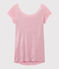 T-shirt femme col bénitier au dos en lin irisé rose BABYLONE/gris ARGENT