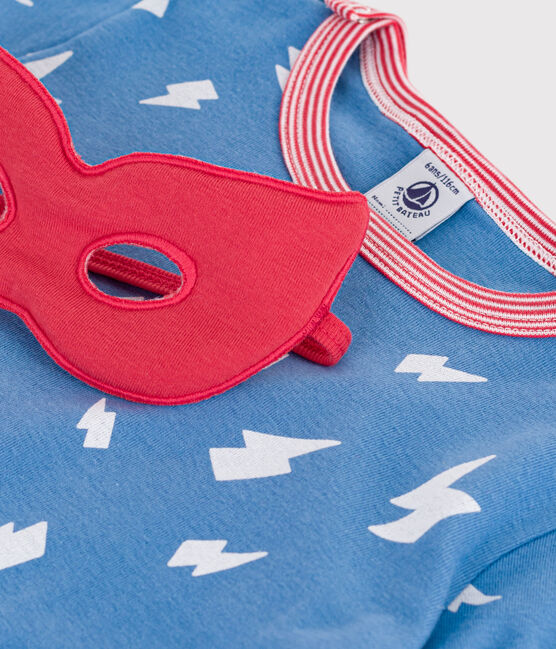 Pyjama déguisement enfant en coton phosphorescent avec cape bleu ALASKA/blanc MULTICO