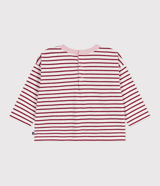 Tee-shirt bébé en coton à manches longues, rayé rouge MILK/ AMARANTE
