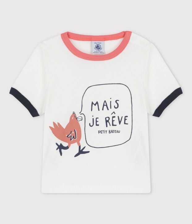 Tee-shirt manches courtes avec motif en coton bio b&eacute;b&eacute; blanc