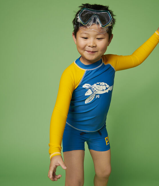 Tee-shirt anti-uv recyclé enfant garçon bleu MYKONOS/jaune TEHONI