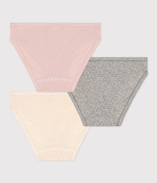 Lot de 3 culottes en coton ajour&eacute; petite fille multicouleur